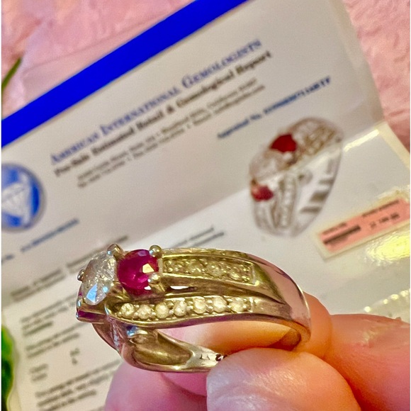 14K DIAMOND / RUBY RING /SZ 7 INCL AIG GEM REPORT APPRAISAL - Picture 10 of 14